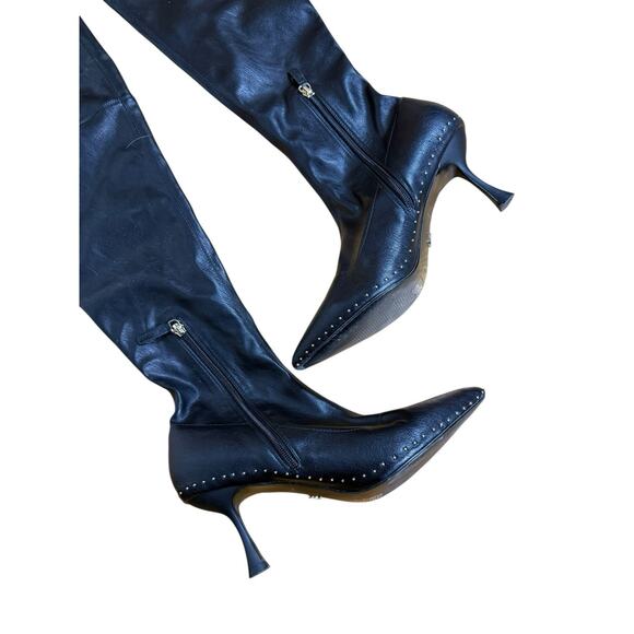 Kurt Geiger London Black Faux Leather Thigh High Boots Pointed Toe sz US 10 - Picture 6 of 7